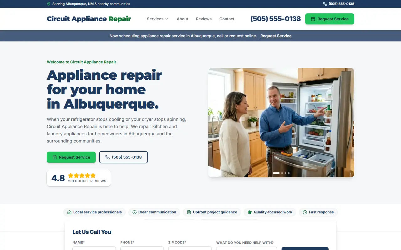 Appliance Repair website design, look 2
