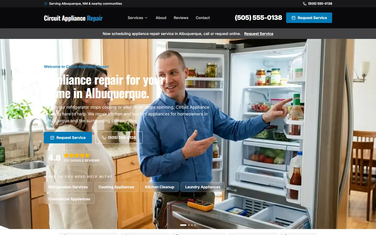 Example appliance repair website design