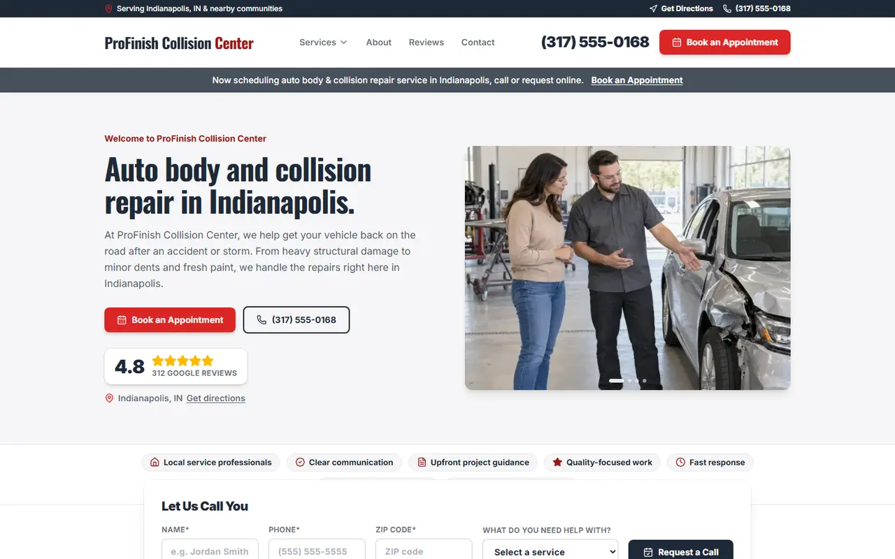 Example auto body & collision website design