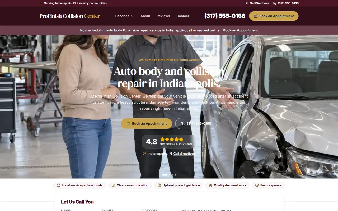 Auto Body & Collision website design, look 2