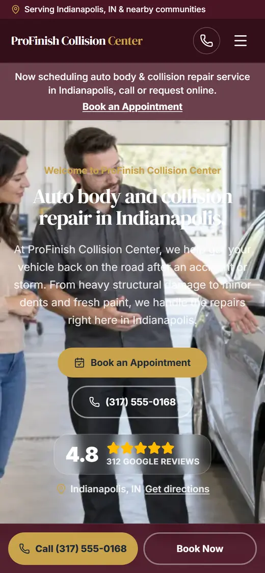 Auto Body & Collision website design, look 2 on a phone