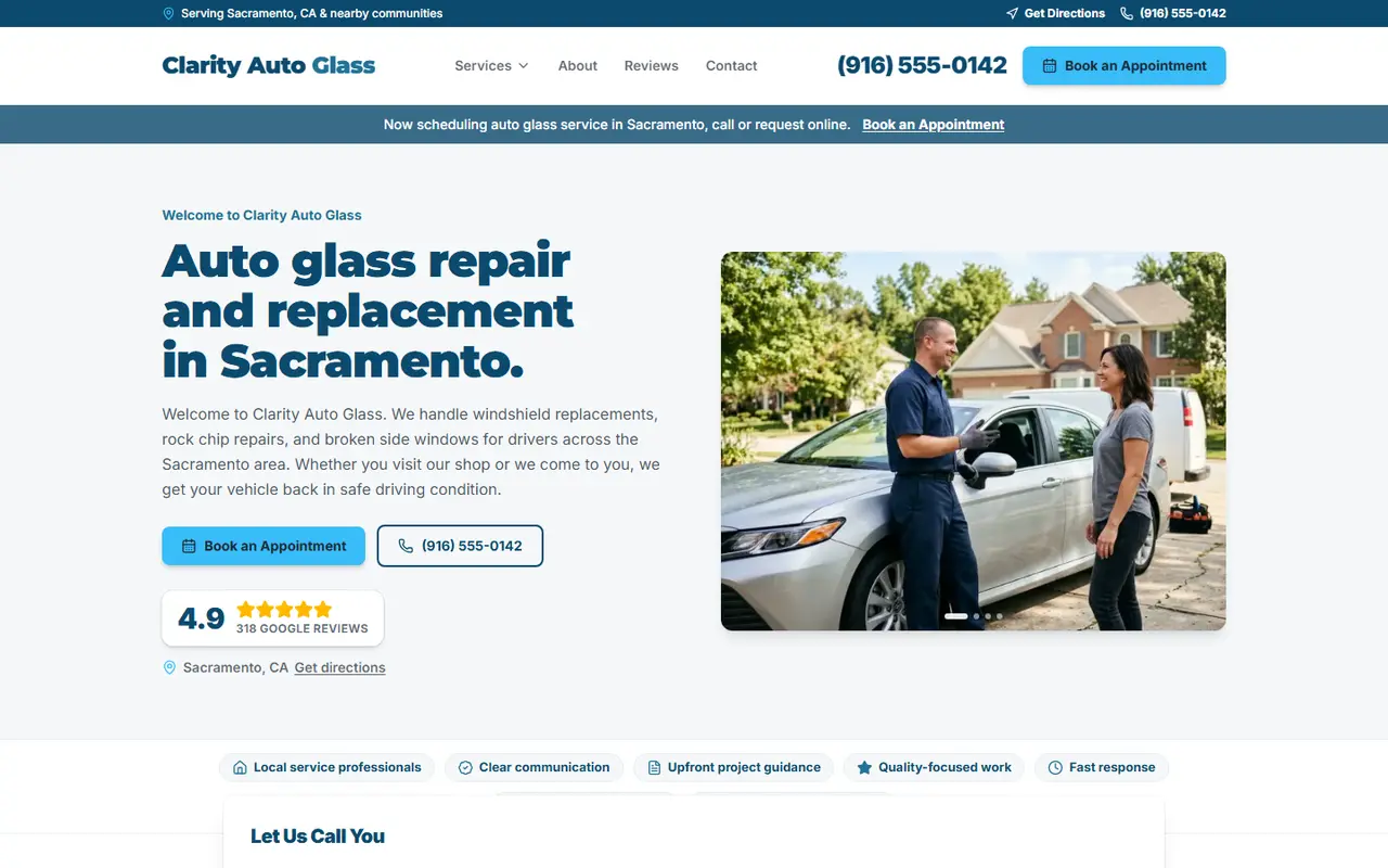 Example auto glass website design