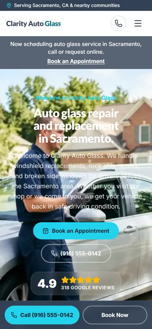 Auto Glass website design, look 2 on a phone