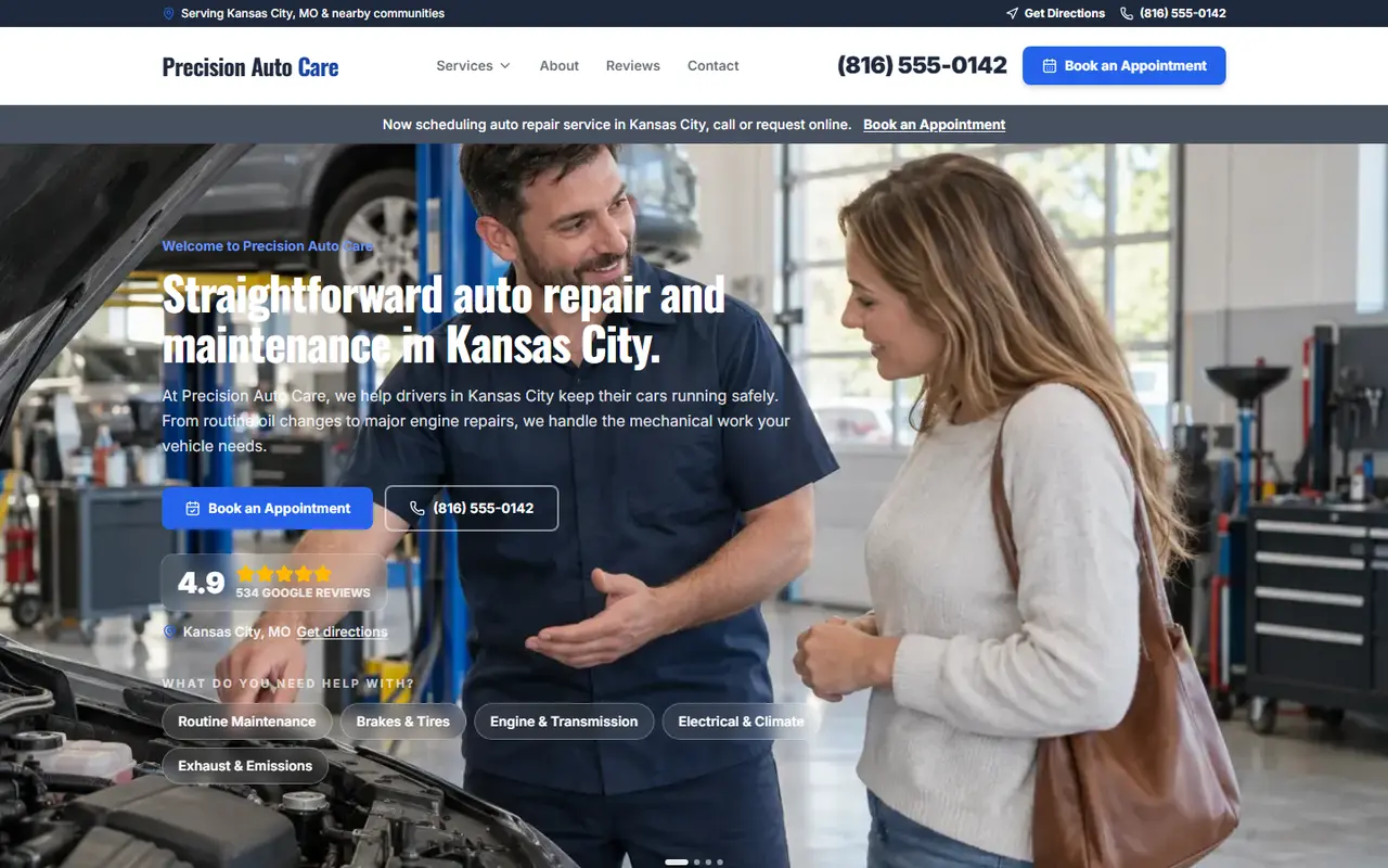 Example auto repair website design