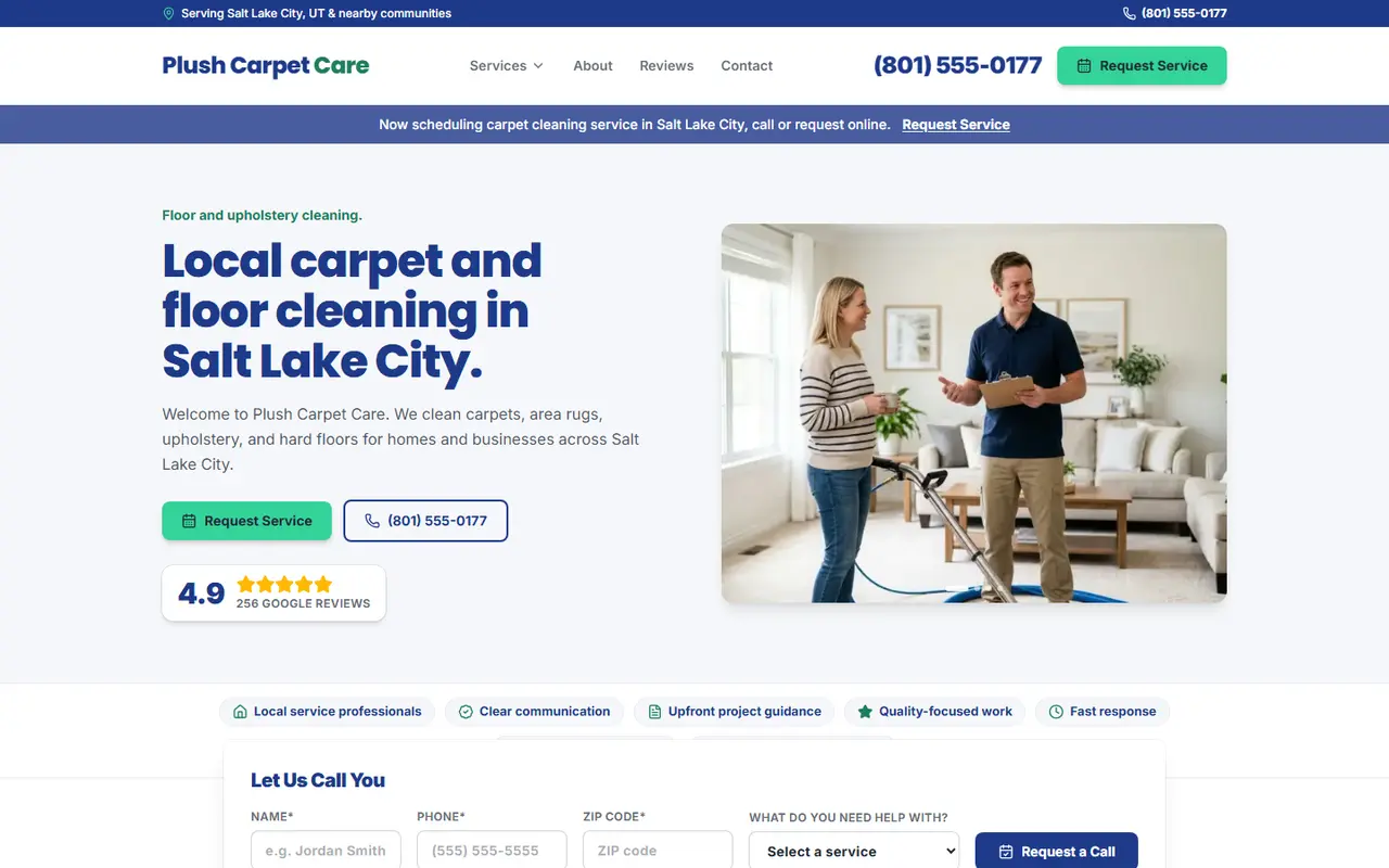 Example carpet cleaning website design