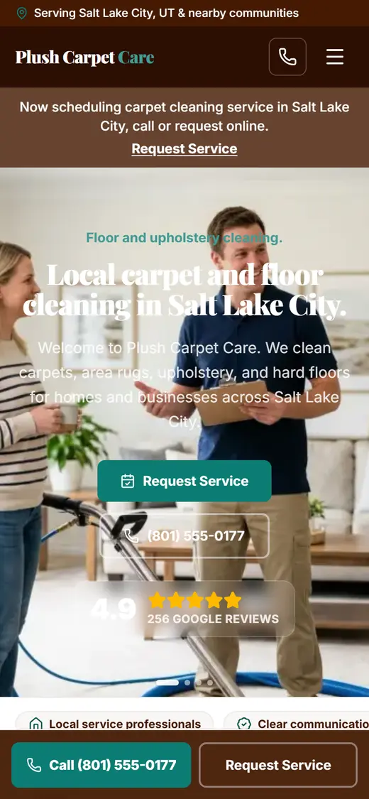 Carpet Cleaning website design, look 2 on a phone
