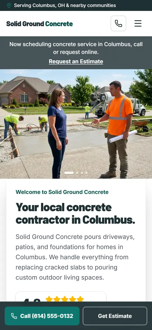 Example concrete website design on a phone