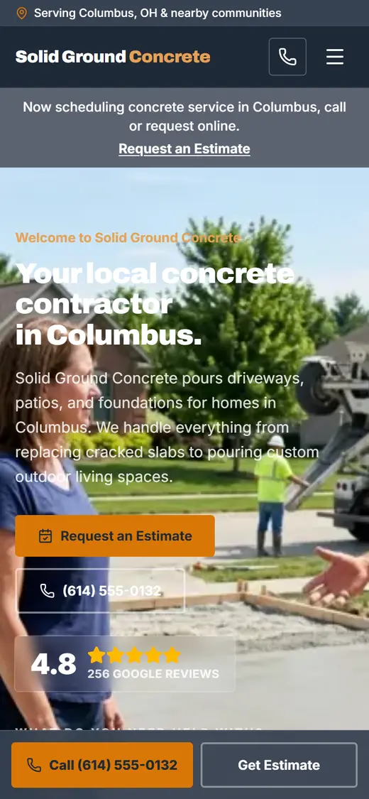 Concrete website design, look 2 on a phone