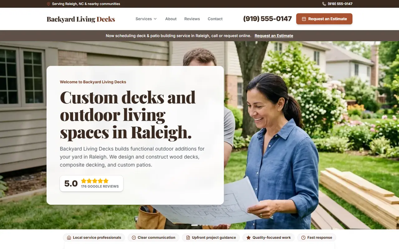 Example decks & patios website design