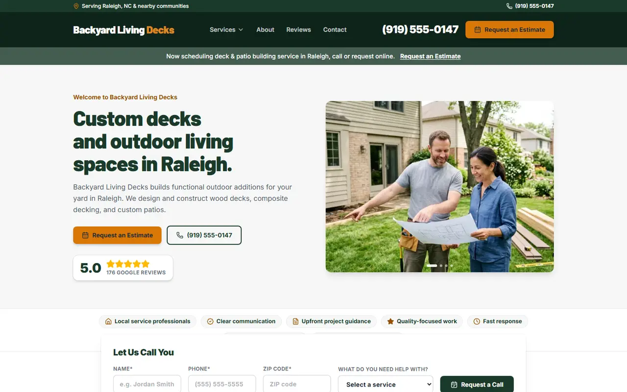 Decks & Patios website design, look 2