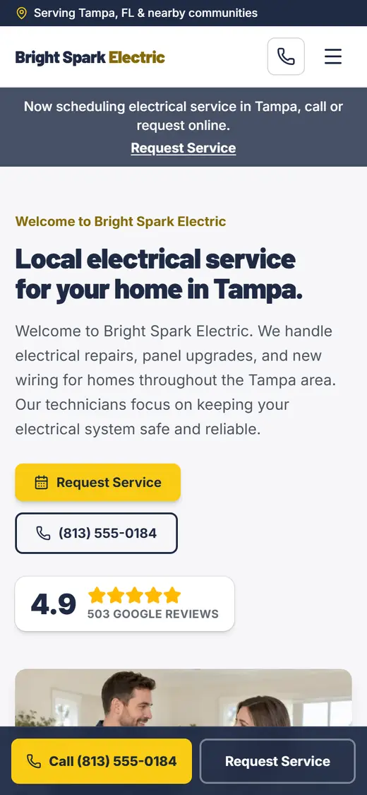 Example electrical website design on a phone