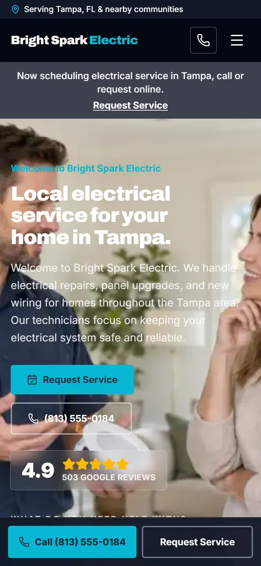 Electrical website design, look 2 on a phone