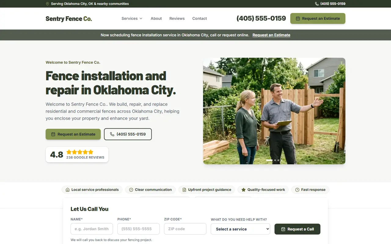 Example fencing website design