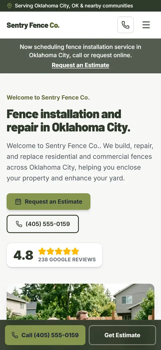 Example fencing website design on a phone