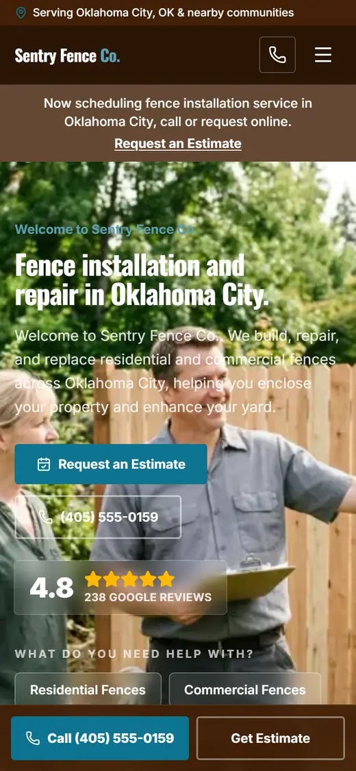 Fencing website design, look 2 on a phone