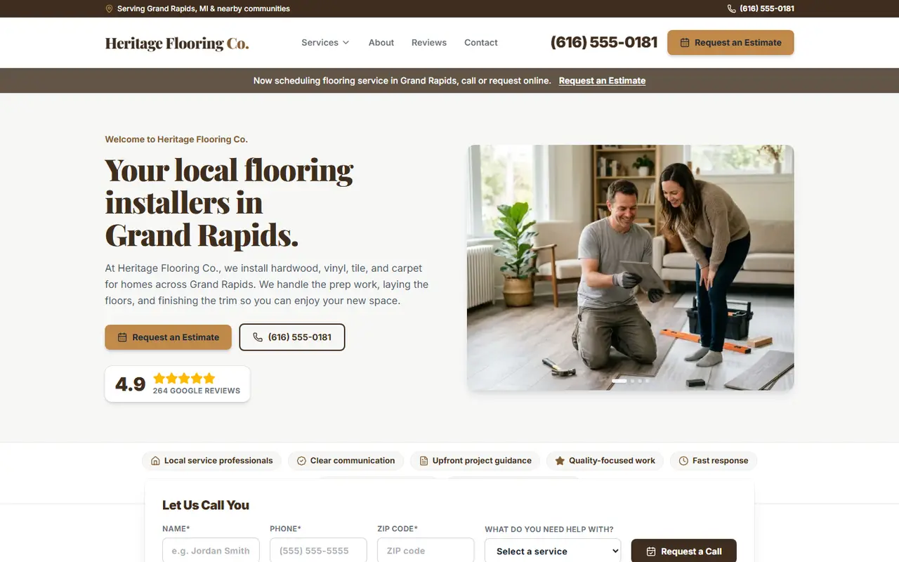 Example flooring website design