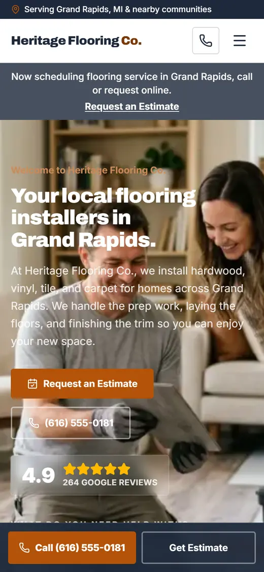 Flooring website design, look 2 on a phone