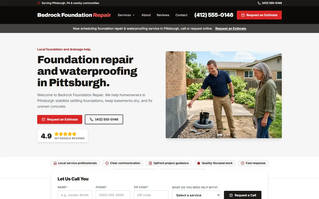 Foundation & Waterproofing website design, look 2