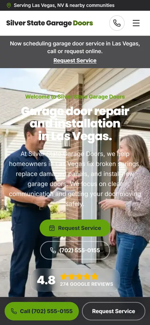 Garage Doors website design, look 2 on a phone