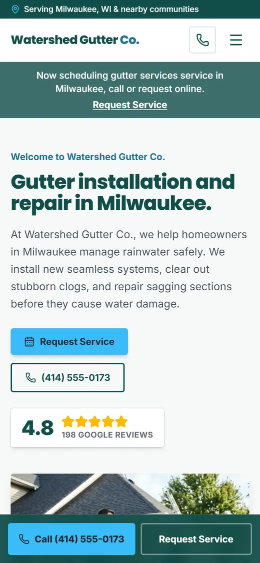 Gutters website design, look 2 on a phone