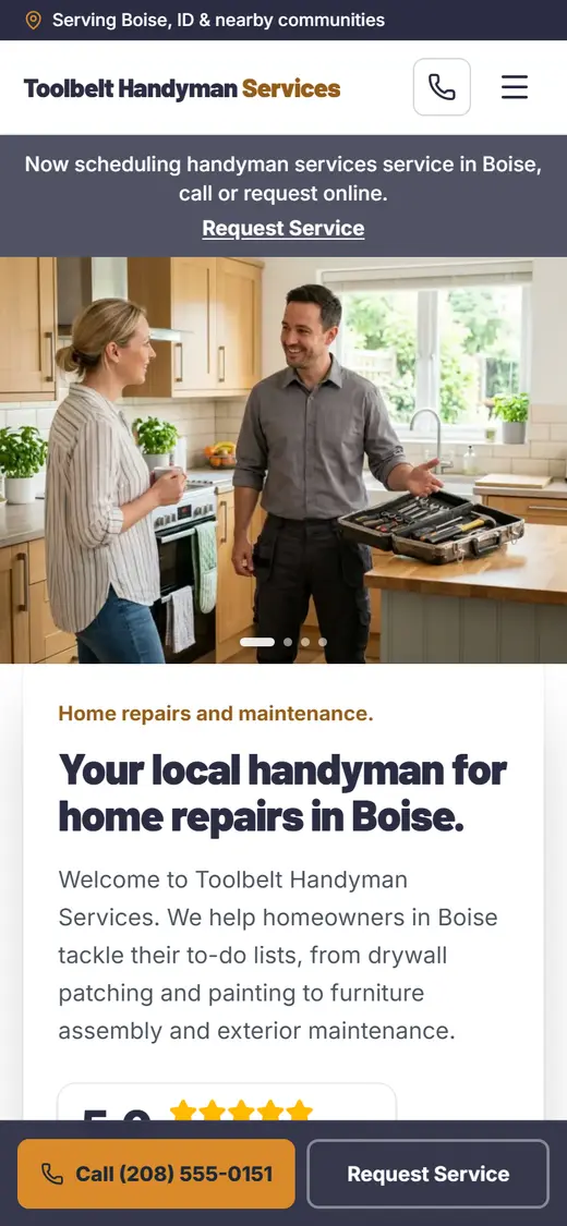 Example handyman website design on a phone