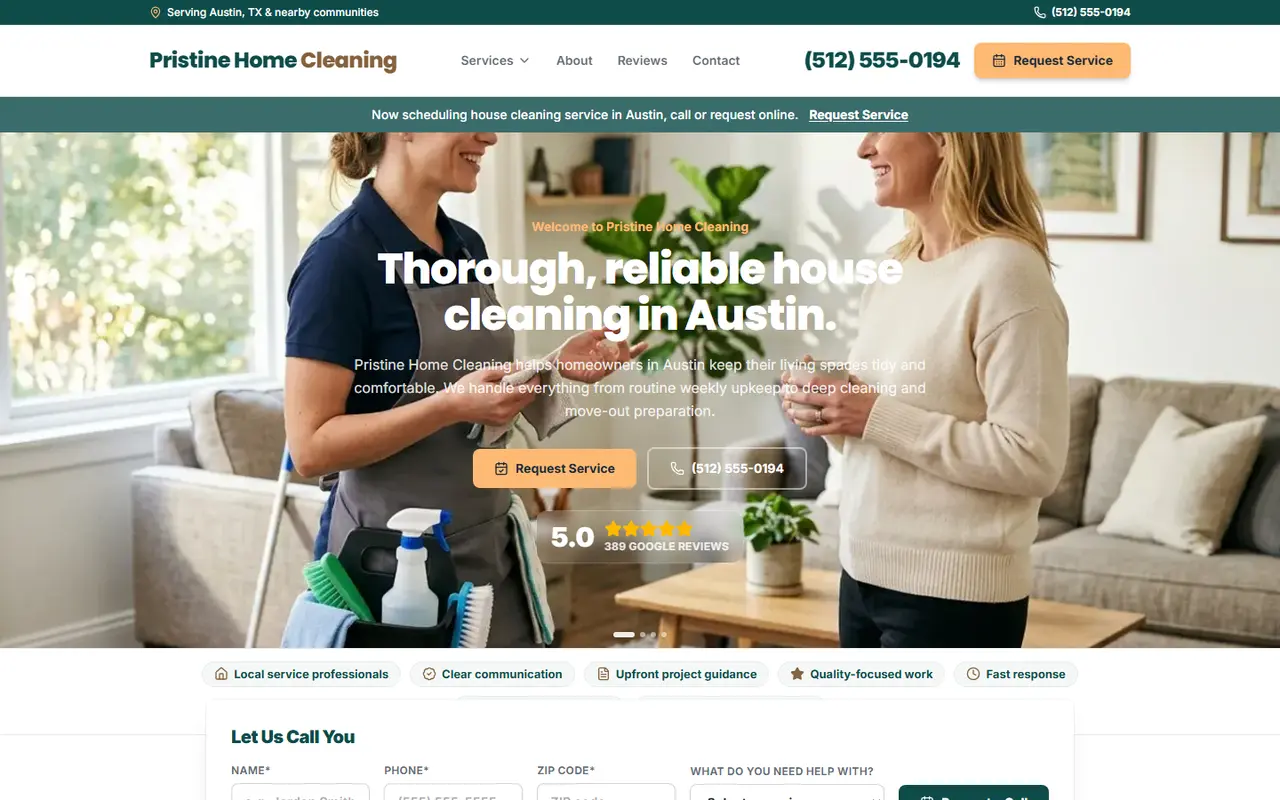 Example house cleaning website design