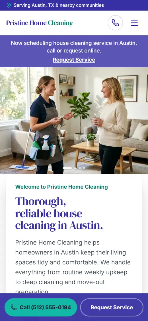 House Cleaning website design, look 2 on a phone
