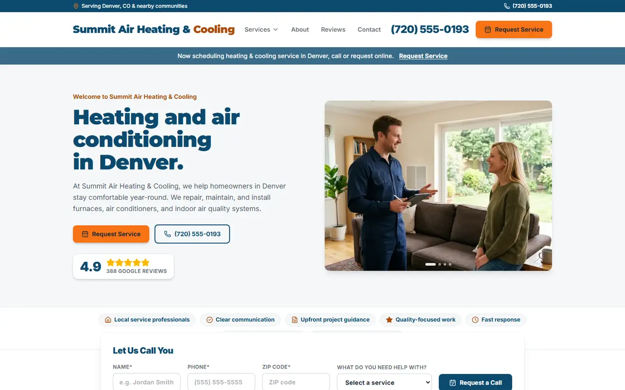 Example heating & air website design
