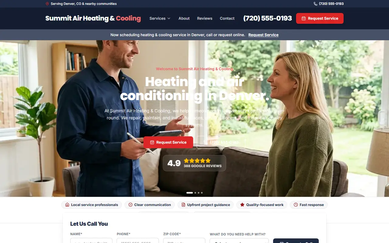 Heating & Air website design, look 2
