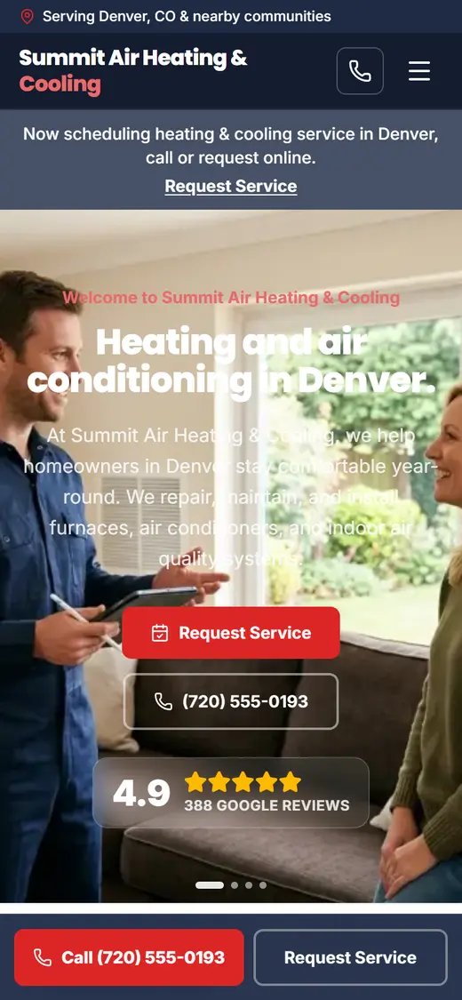 Heating & Air website design, look 2 on a phone