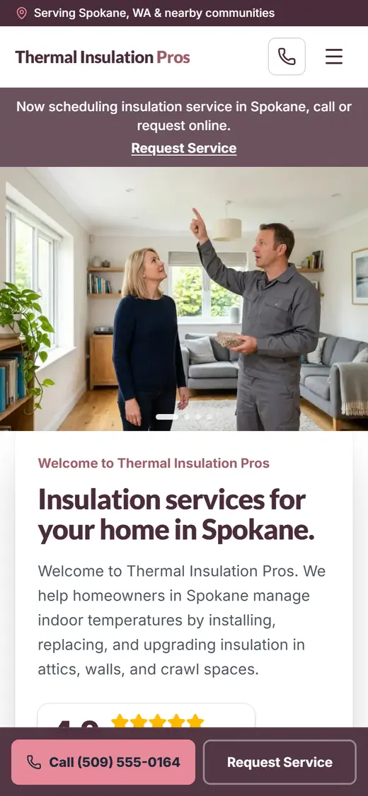 Example insulation website design on a phone