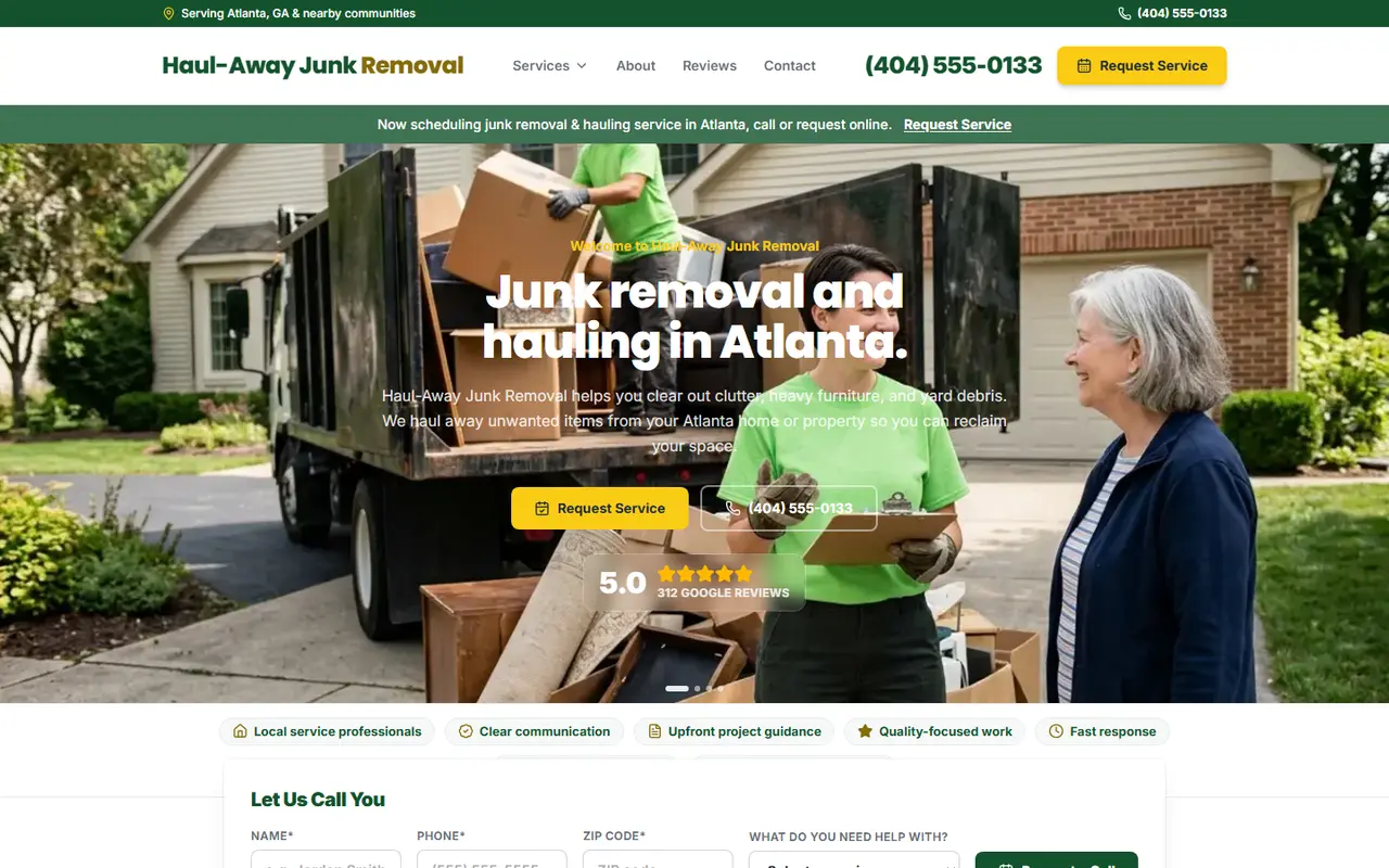 Example junk removal website design