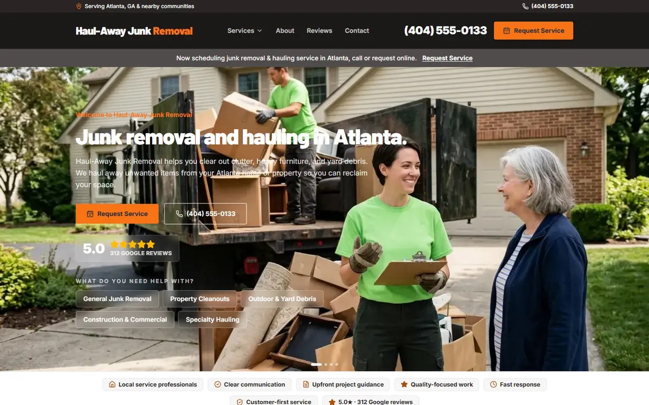 Junk Removal website design, look 2