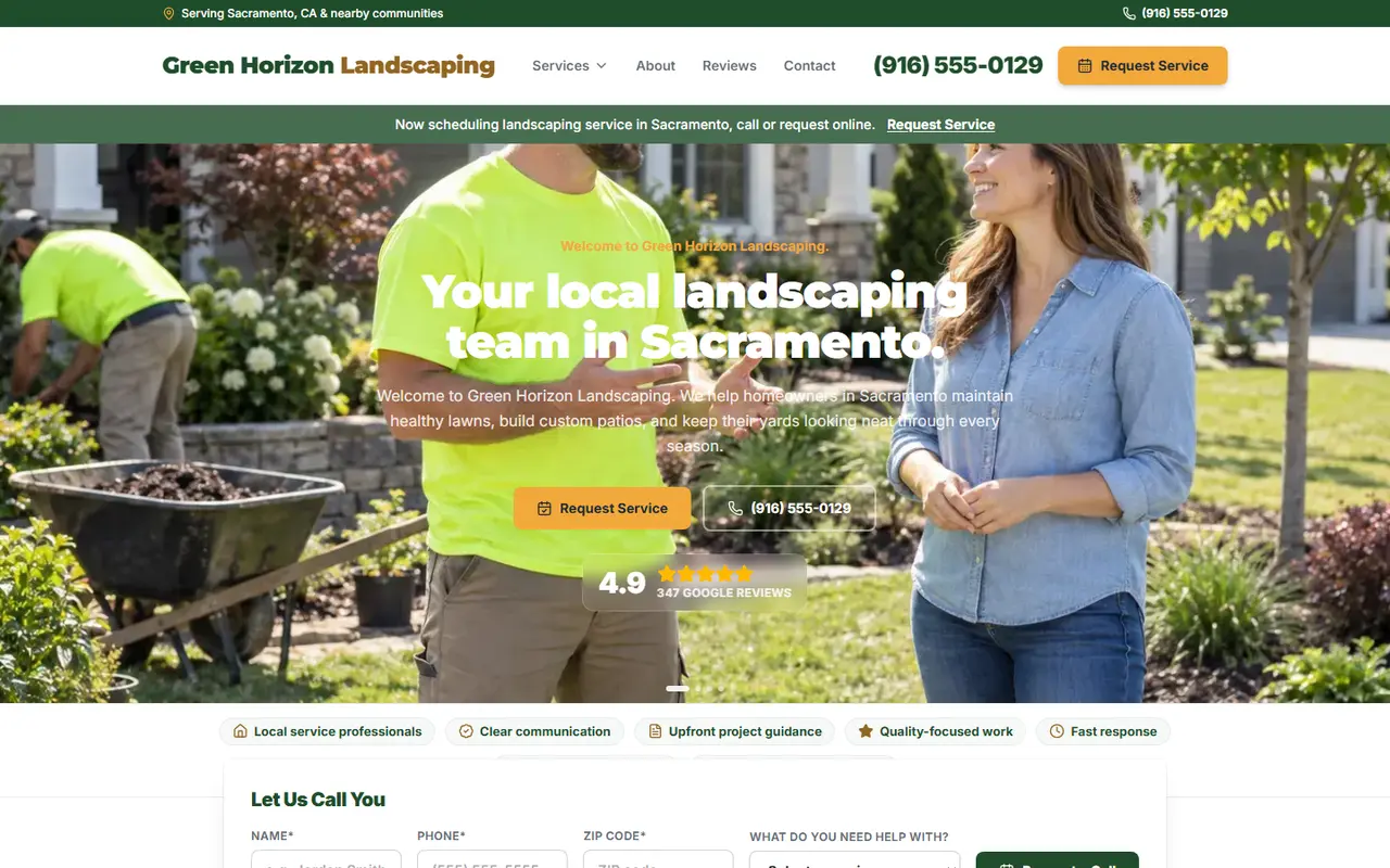 Example landscaping website design