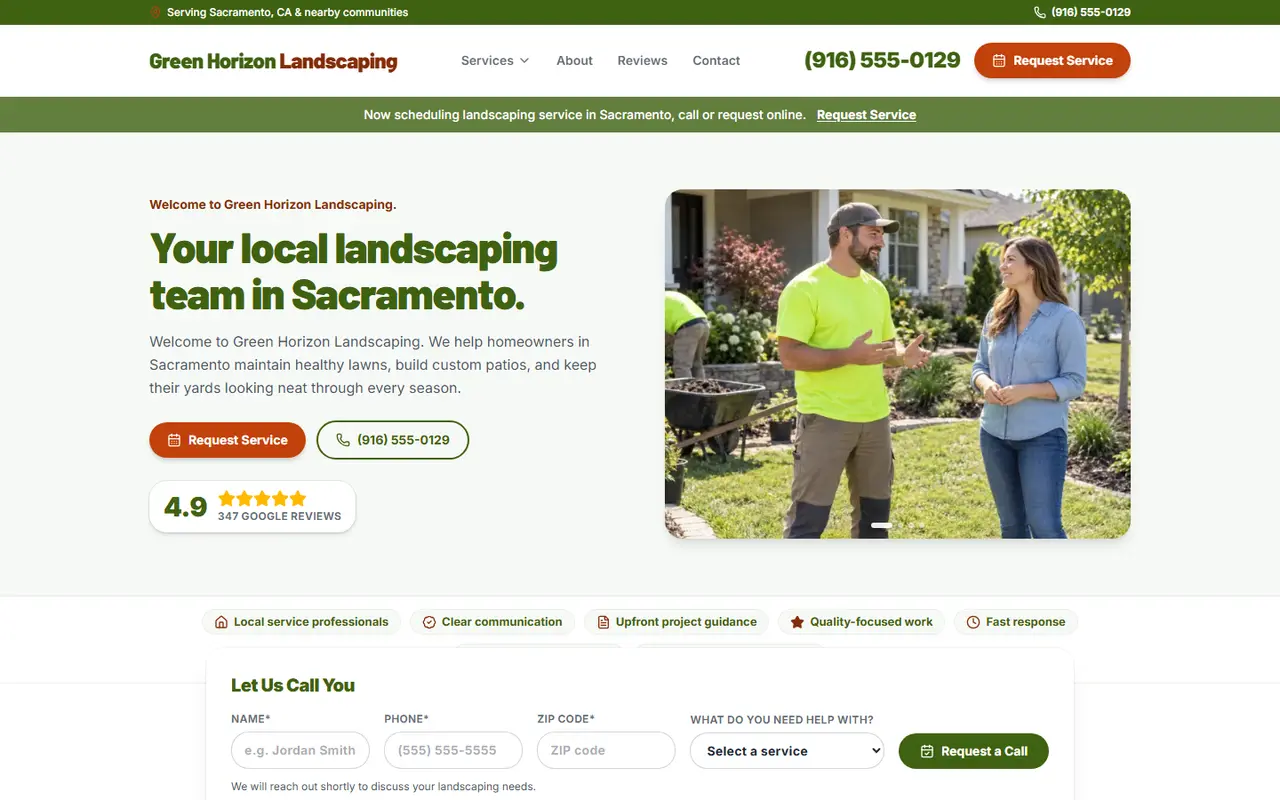 Landscaping website design, look 2
