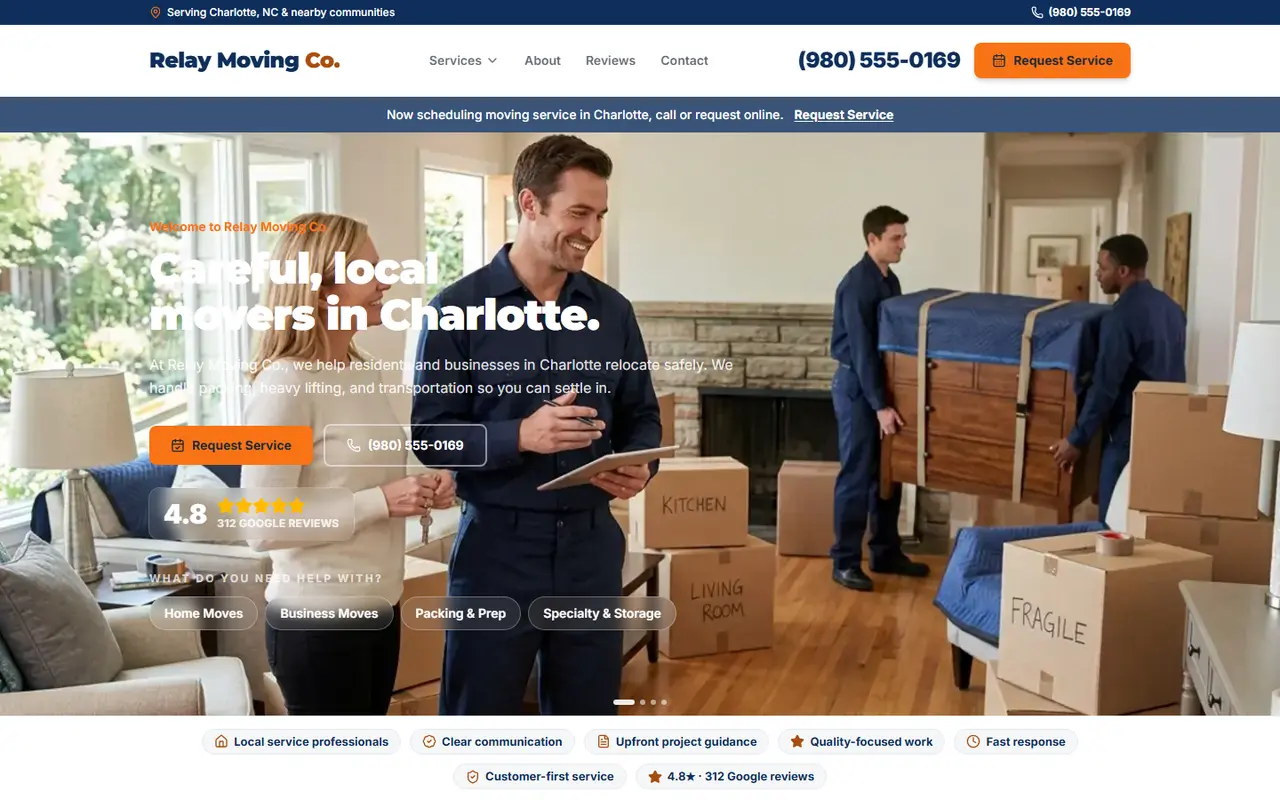 Example movers website design