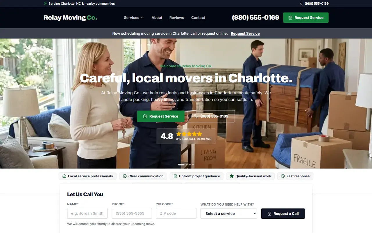 Movers website design, look 2