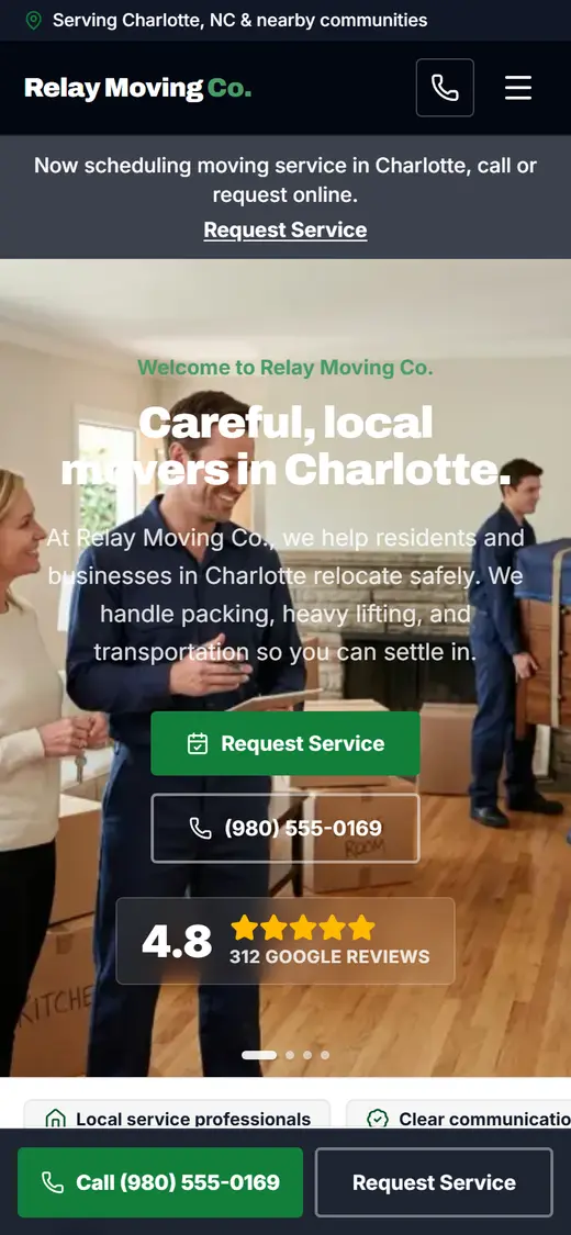Movers website design, look 2 on a phone