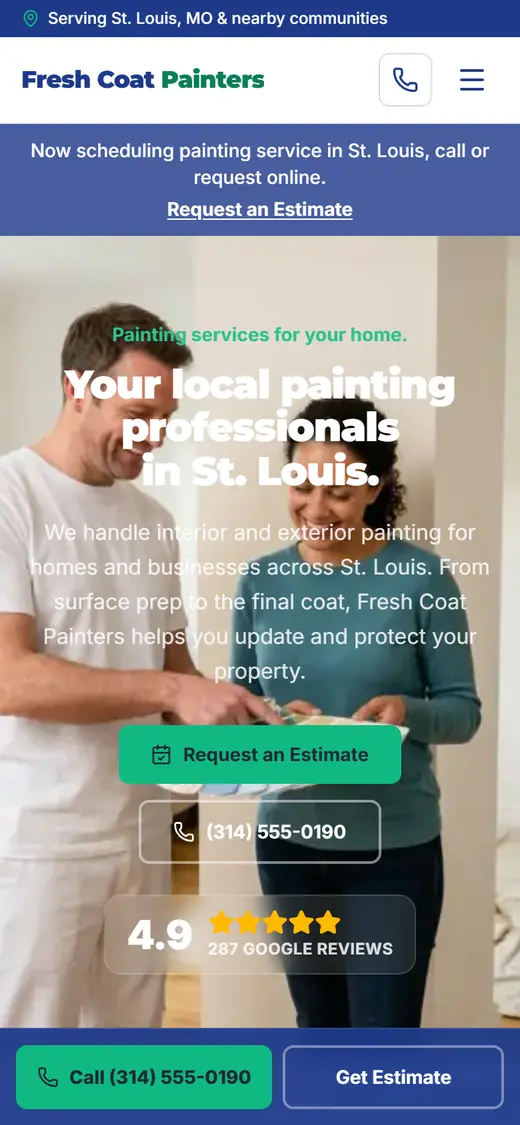 Example painting website design on a phone