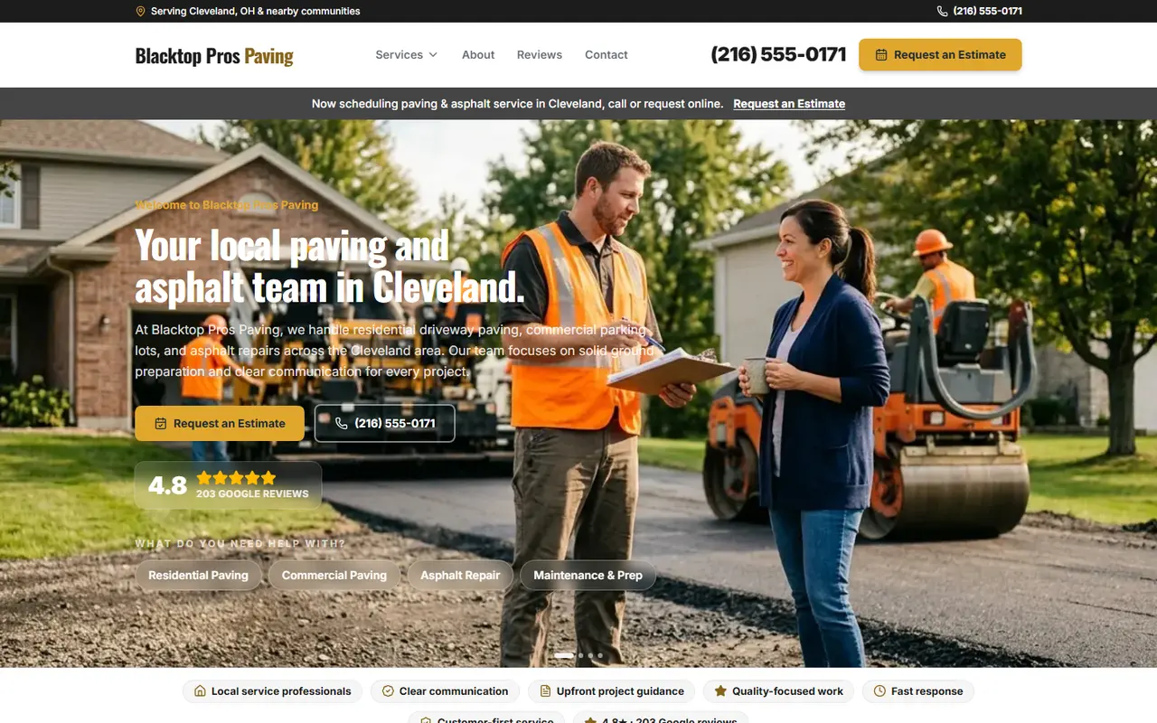 Example paving & asphalt website design