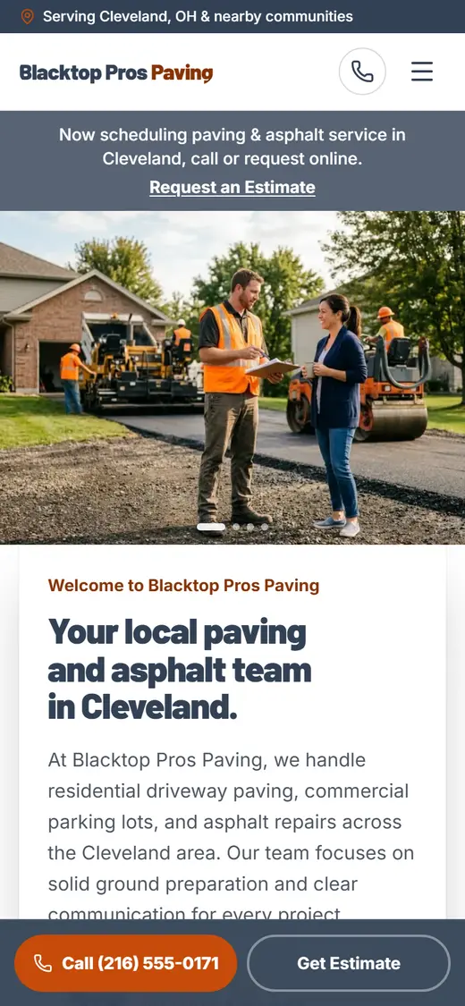 Paving & Asphalt website design, look 2 on a phone