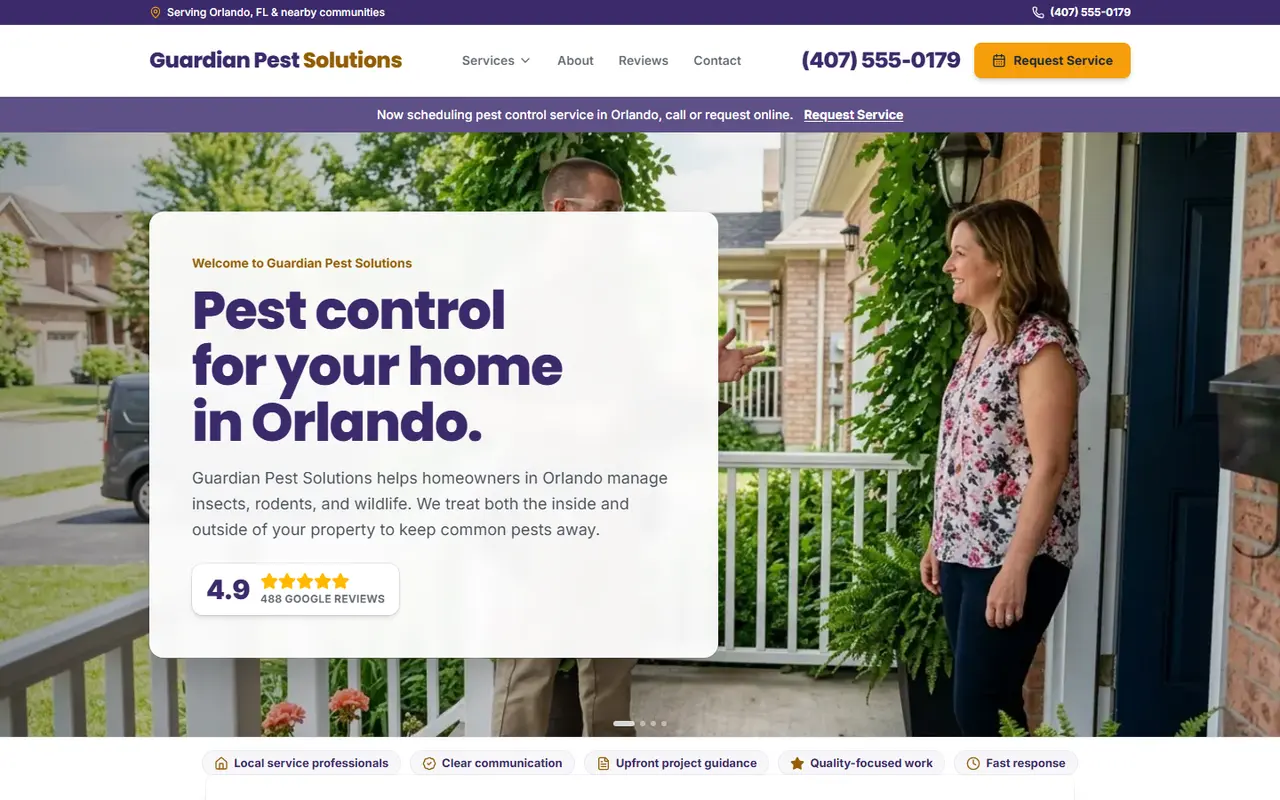 Example pest control website design