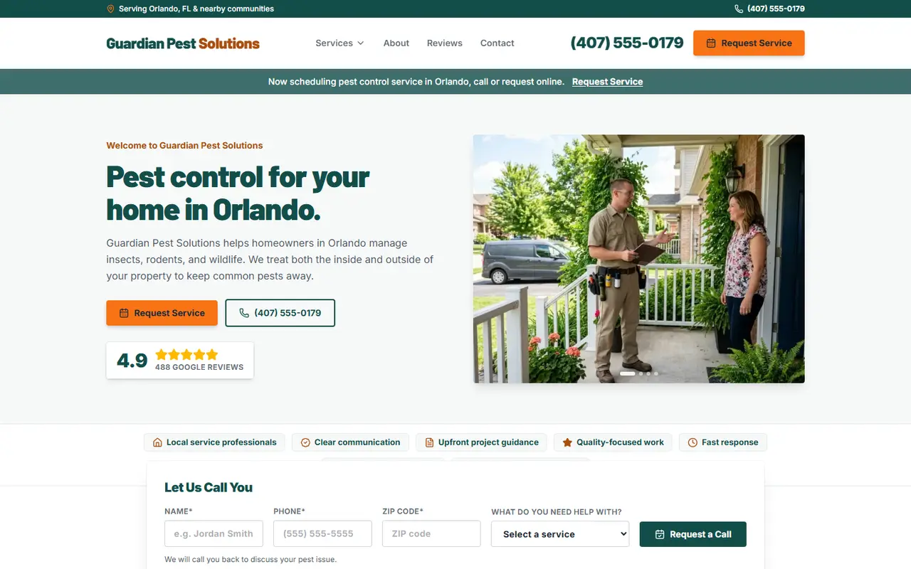 Pest Control website design, look 2