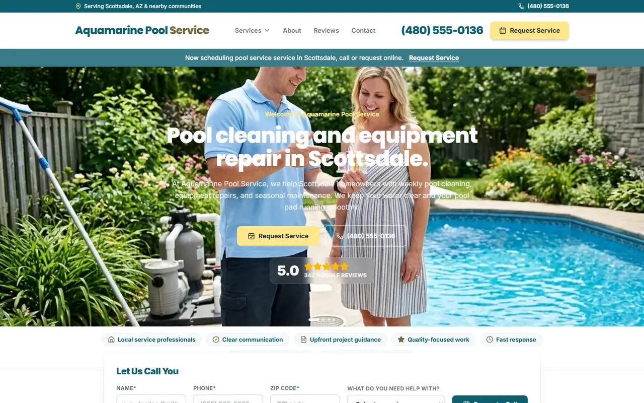 Example pool service website design
