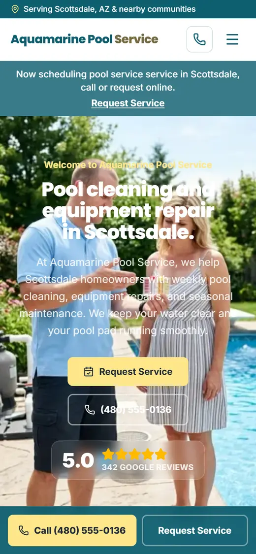 Example pool service website design on a phone