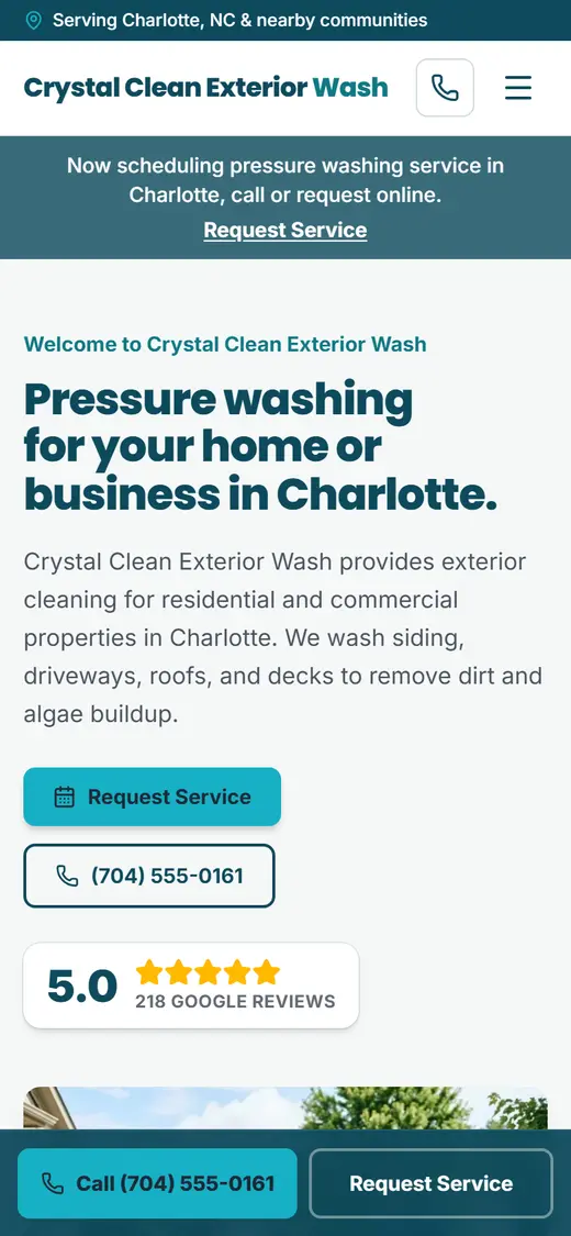 Example pressure washing website design on a phone