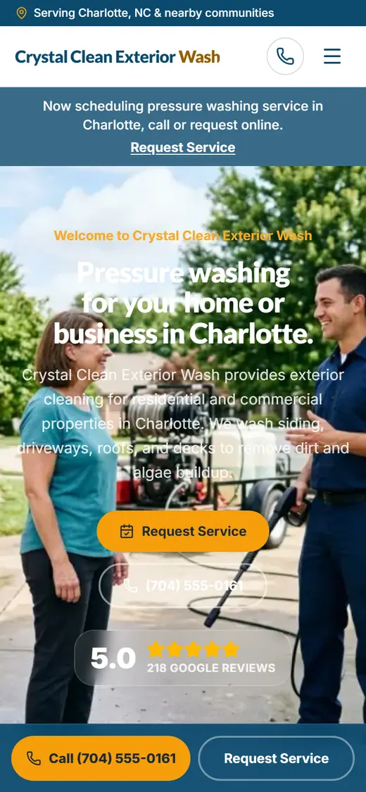 Pressure Washing website design, look 2 on a phone