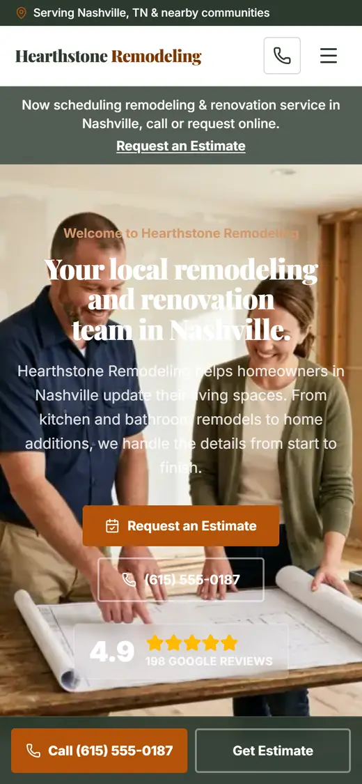 Remodeling website design, look 2 on a phone