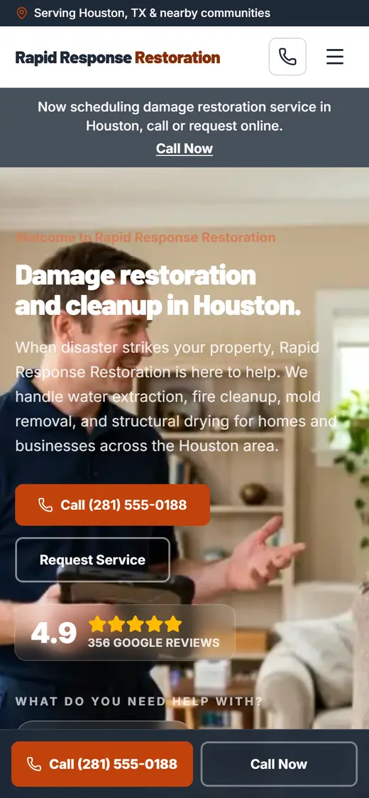 Example restoration website design on a phone