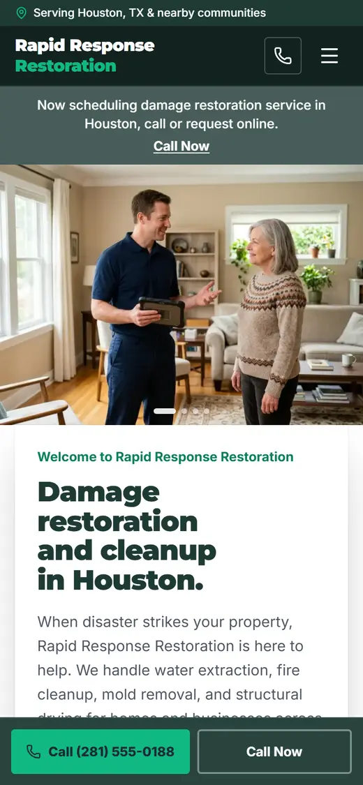 Restoration website design, look 2 on a phone